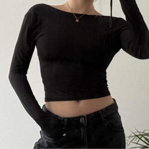 Stradivarius Black Long Sleeve Crop Top